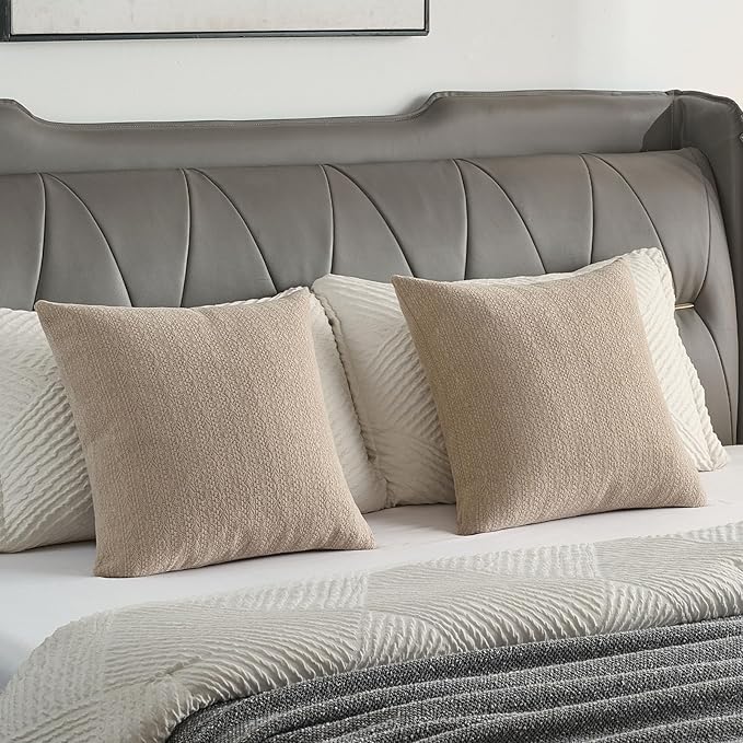 FUTEI Oatmeal Chenille Throw Pillow Covers 20x20 Inch Set of 2,Soft Striped & Diamond Textured Cushion Cases,Modern Home Decor for Couch Living Room