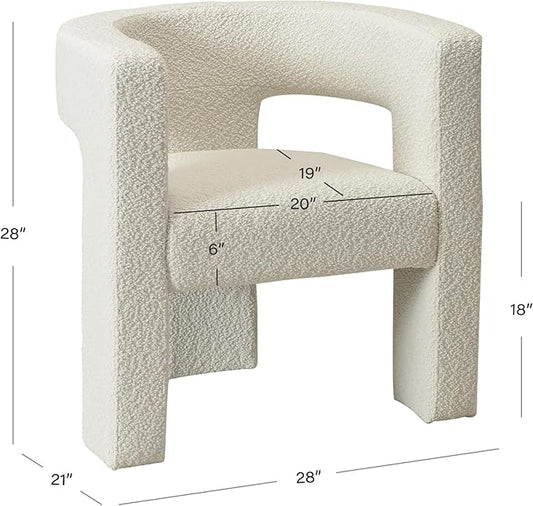 KINWELL 28" W Modern Boucle Accent Chair, Mid Century Upholstered Square Armchair, No Assembly Single Sofa Side Chair for Living Room Lounge Bedroom (Cream)