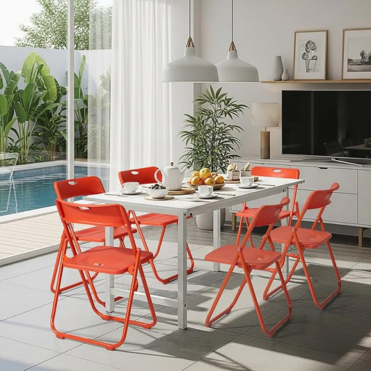 Karl home 6 Pcs Folding Chair, 300LBS Lightweight Foldable Plastic Chair, Reinforced Metal Frame Easy to Fold & Store for Indoor & Outdoor, Wedding, Party, Meeting Room, Patio and Garden, Orange