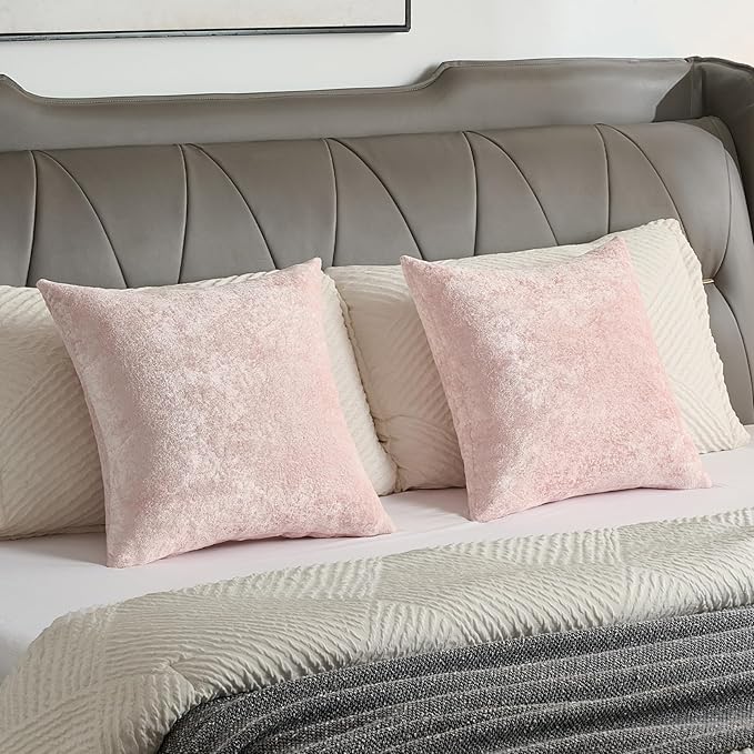 FUTEI Pink Flannel Throw Pillow Covers 16x16 Inch Set of 2,Soft Dimensional Textured Cushion Cases,Modern Home Decor for Couch Living Room