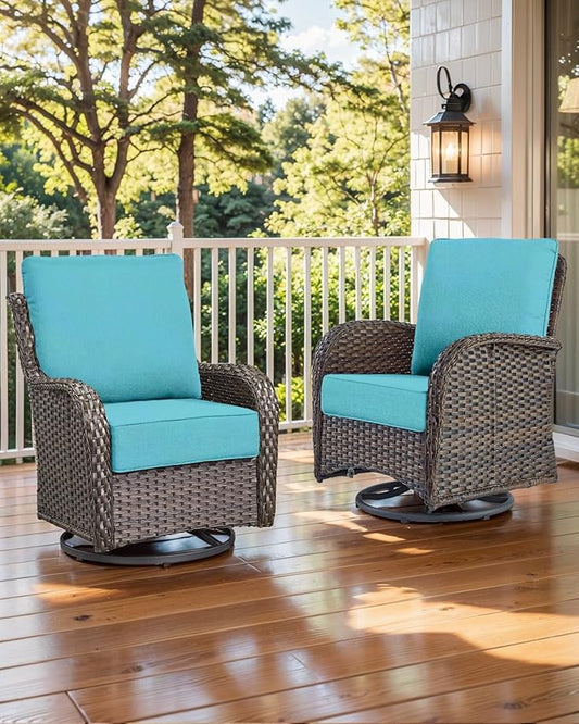 Luxury 22x24/22x25 6-Inch Patio Chair Cushions Set of 3 - Deep Seat Water-Resistant Patio Cushion for Dining Rocking Swivel Glider Loveseat 3-Seater Sectional Sofa - Turquoise