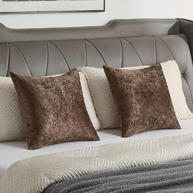 FUTEI Dark Coffee Flannel Throw Pillow Covers 24x24 Inch Set of 2,Soft Dimensional Textured European Cushion Cases,Modern Home Decor for Couch Living Room