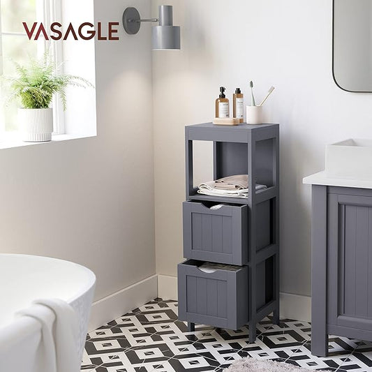 VASAGLE Storage Cabinet, Storage Organizer Rack Stand for Bathroom, Living Room, Bedroom, Multifunctional Corner Unit, 2 Drawers, 35 Inches in Height, Slate Gray BBC042G01