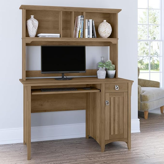 Bush Furniture Salinas Computer Desk with Hutch | Study Table with Drawers, Cabinets & Pullout Keyboard/Laptop Tray | Modern Home Office Desk in Reclaimed Pine | Work Desk with Storage