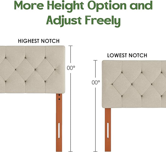 Upholstered Twin Headboard, Twin Headboard Only for Bed Frame from 27”-41”, Adjustable Height Twin XL Headboard with Durable Solid Wood Legs, Fabric Bed Headboard in Modern Button Design, Beige