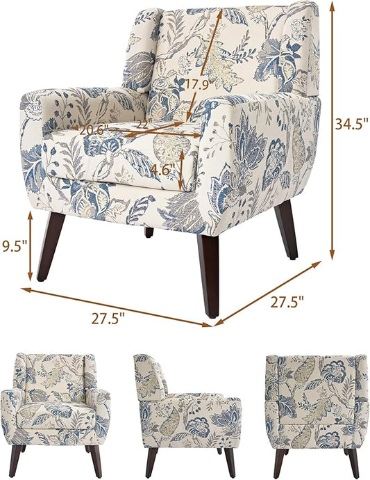 Accent Chair, Modern Linen Blend Arm Chair for Living Room, Bedroom, Comfy High-Resilient Sponge Reading Chair for Small Spaces (Pattern Leaf, Set of 2)