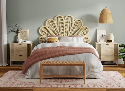 KOUBOO Petal Rattan Twin Headboard, Bedroom, Bedroom Furniture, Headboard, Twin Size, Tropical Decor, Bohemian Decor, Natural