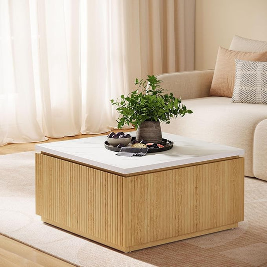 Tribesigns 31.5" Square Coffee Table, Modern Wood Center Table Cocktail Furniture for Living Room, White & Brown