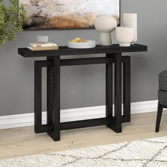 Henn&Hart 44'' Wooden Rectangular Console Table Entryway Table, Sofa Table for Entryway, Living Room, Couch, Hallway, or Office, Black Grain