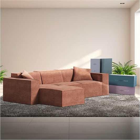 ROVE LAB M1 Sectional Sofa with Ottoman- Sectional Couches for Living Room, Sustainable 3 Seat Couch, One Person Assembly, High Density Foam (Copper Tan)