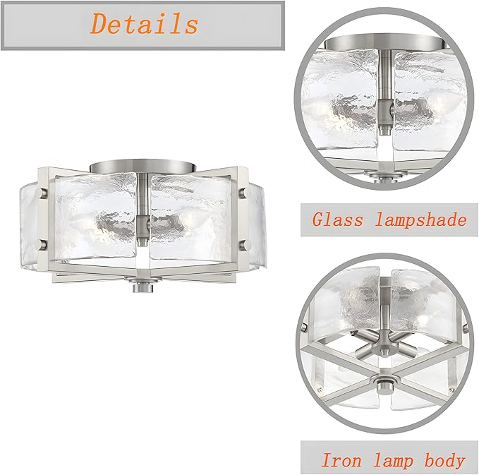 Bofea-Modern Semi Flush Mount Ceiling Light Chrome Drum Light Fixture with Hand-Blown Glass Shade 4-Lights Hallway Lighting Fixtures Farmhouse Ceiling Lights for Dining Room Foyer Entryway Lamp