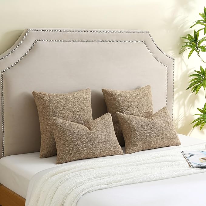 FUTEI Pack of 2 Khaki Decorative Throw Pillow Covers 22x22 Inch Soft Cozy Solid Boucle Textured Cushion Case,Modern Home Decor for Couch Bed Living Room