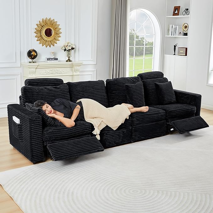 ORRD Modern Armless Power Recliner Sofa Seat for Modular Sectional Couch for Living Room-Black