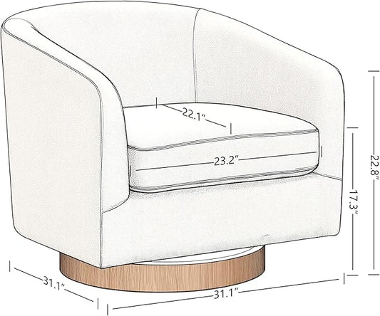 AEDI Genuine Leather Swivel Accent Chair with Solid Wood Base, Upholstered Barrel Armchair for Living Room, Modern Small Club Chair,Light Gray
