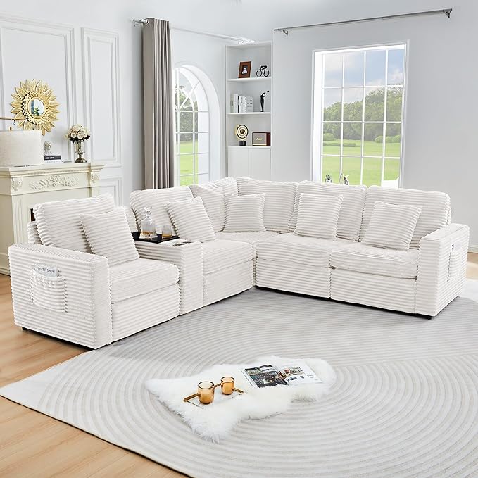 Modern Corner Sofa Seat with 2 Pillows for Modular Sectional Couch for Living Room-White
