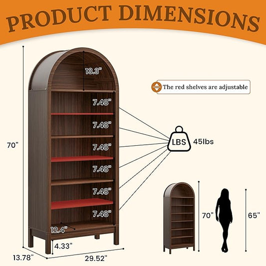 Shoe Cabinet, 70" Tall Arched Shoe Rack with 3 Adjustable Shelves, 7-Tier Large Freestanding Shoe Storage Organizer for Entryway, Closet, Hallway, Living Room