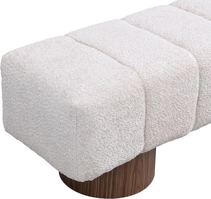 Christopher Knight Home Manila 64" Upholstered Ottoman Bench, Rectangular Dining Seat, Spacious Seating, Long Footstool, Boucle Dining Bench for Living Room Dining Room, No Assembly Needed, Beige