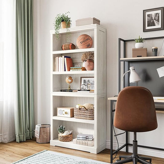LINSY HOME 5-Shelf Bookcase, Bookshelves Floor Standing Display Storage Shelves 68 in Tall Bookcase Home Decor Furniture for Home Office, Living Room, Bed Room - White Oak