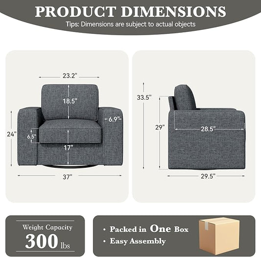 360 Degree Rotation Swivel Accent Sofa Chairs, 36'' Width Oversized Armchairs 1 pcs Linen Living Room-Dark Gray