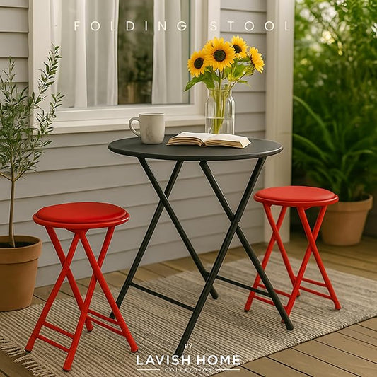 Lavish Home Folding Stool Set - Set of Two 24-Inch Padded Stools with 225lb Capacity for Kitchen, Dorm, or Rec Room - Portable Stools for Adults - Collapsible Sitting Stool Set for Seating (Red)