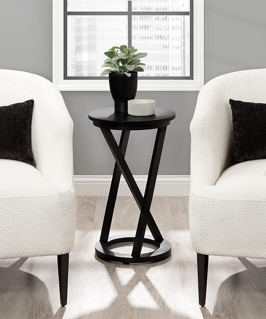 Kate and Laurel Aja Modern Side Table, 15 x 15 x 23, Black, Decorative Modern Geometric Wood Bedroom Nightstand Table with Round Tabletop and Unique Slanted Legs