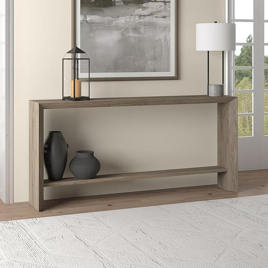 Henn&Hart 64" Wide Rectangular Console Table in Antiqued Gray Oak, for Home, Living Room, Bedroom, Entertainment Room, Office