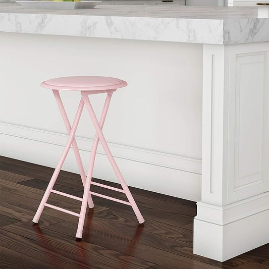 Lavish Home Folding Stool - Backless 24-Inch Stool with 225lb Capacity for Kitchen or Rec Room - Portable Indoor Counter Bar Stools (Pink)