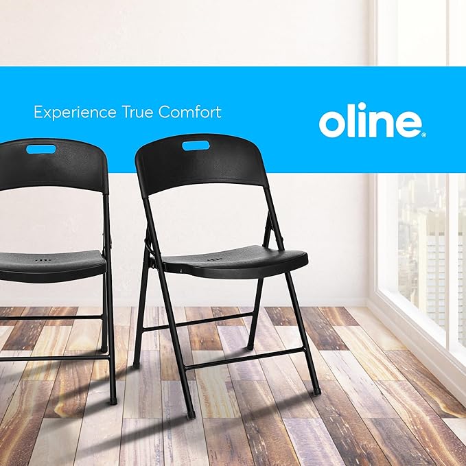 Oline Folding Chair, Indoor Outdoor Plastic Commercial Stackable Foldable Guest Chairs for Events Office Wedding Party Picnic Kitchen Dining, 350lb Capacity (Black, 2 Pack)