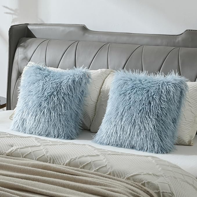 FUTEI Dusty Blue Decorative Throw Pillow Covers 18x18 Inch Set of 2,Soft Cozy Faux Fine Wool Textured Cushion Case,Modern Home Luxury Decor for Couch Bed Living Room