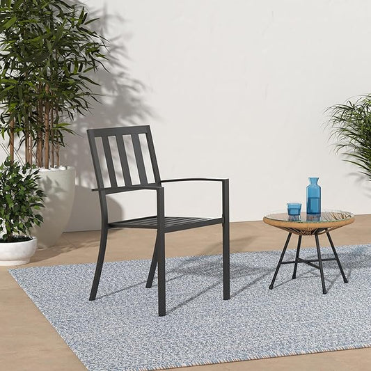 PHI VILLA Metal Outdoor Dining Chairs Set of 4 - Stackable Black Patio Chairs, 300lb Capacity (Stripe)