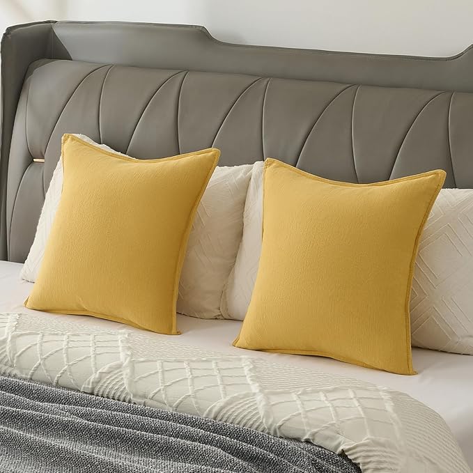 FUTEI Mustard Yellow Chenille Throw Pillow Covers 20x20 Inch Set of 2,Edges Double-Stitched Cushion Cases,Modern Home Decor for Couch Living Room