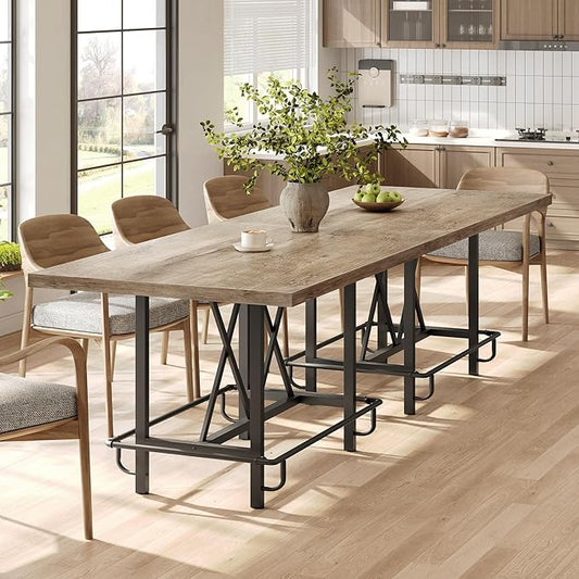 LITTLE TREE 63-Inch Industrial Bar Table with Metal Footrest, Counter Height Pub Table for Kitchen, Home Bar & Entertaining (Rustic Gray)