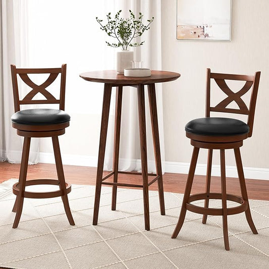 COSTWAY Bar Stools Set of 2, 30 Inch Classic Bar Height Chairs with X-Shaped Open Back, 2 PCS Swivel Barstool Set for Kitchen Island, Pub, Bistro, Café, Espresso (2, 30 Inch)