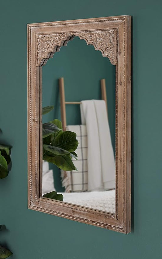 Kate and Laurel Shivani Boho Wall Mirror, 24 x 36, Rustic Brown, Farmhouse Wall Decor with Ornate Detailing