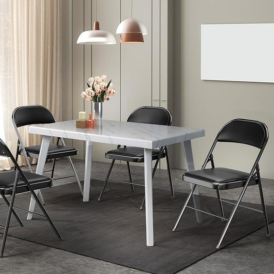 VINGLI 8 Pack Folding Chairs with Padded Seats, Metal Frame with Pu Leather Seat & Back, Capacity 350 lbs, Black