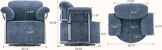 KEIKI Modern Comfy Swivel Accent Reading Chair, 360°Round Upholstered Barrel Armchair Single Club Lounge Sofa Chairs for Living Room,Bedroom, Office,Blue
