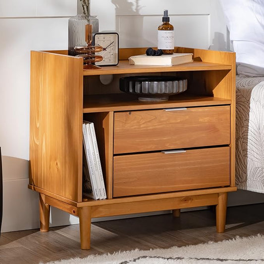 Walker Edison Blythe Mid-Century Modern Tray-Top Storage Nightstand 25 Inch Caramel