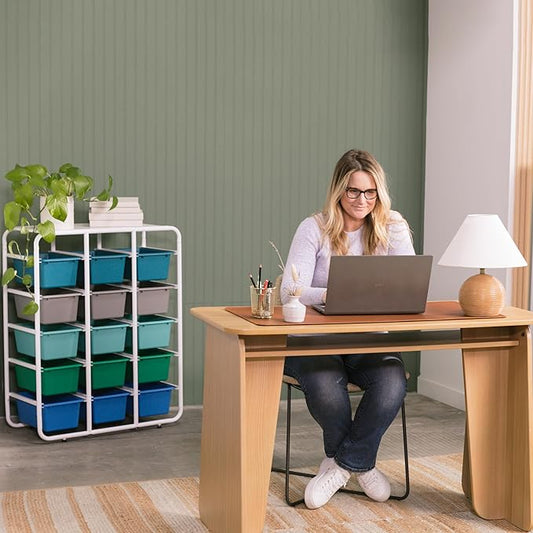 ECR4Kids 5-Tier Storage Rack with 15 Cubby Bins 5x3, Multipurpose Organization, Contemporary