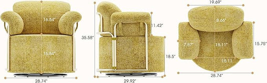 KEIKI Modern Comfy Swivel Accent Reading Chair, 360°Round Upholstered Barrel Armchair Single Club Lounge Sofa Chairs for Living Room,Bedroom, Office,Yellow