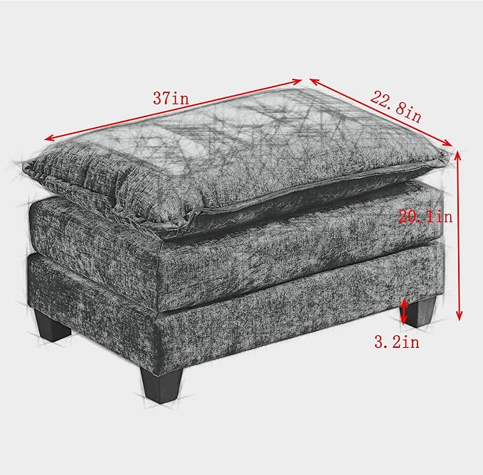 Aoowow Matching Ottomans for Cloud Sofas,Modern Chenille Upholstered Ottoman for Living Room Bedroom,Fluffy Footstool Extention for The Cloud Couches,Soft Comfy Cushioned Footrest (Green, Ottoman)