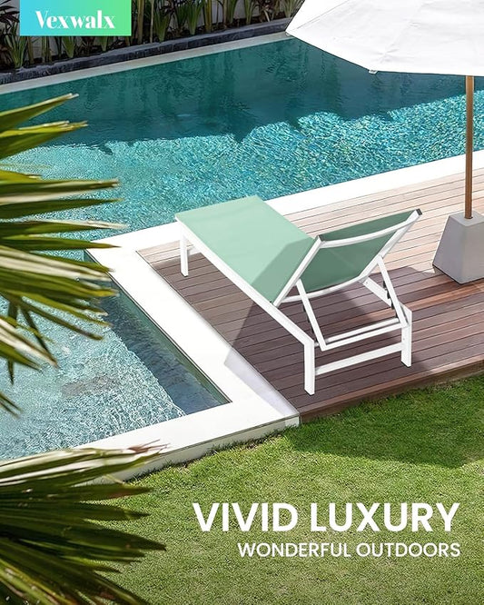 Outdoor Lounge Chairs for Pool, Aluminum Chaise Lounge Chairs with 5-Position Recliner, Patio Lounge Chair for Backyard, Poolside, Deck, Lawn, Light Green