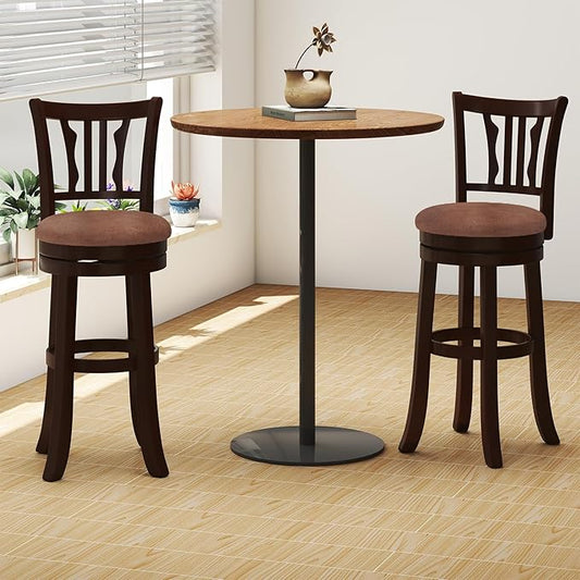 COSTWAY 30" Bar Height Stools Set of 2, Swivel High-Top Chairs with Backrest & Faux Leather Padded Seat, Rubber Wood Counter Barstools with Footrest for Kitchen Islands, Dining Room, Pub (2,30'')