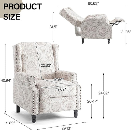 Accent Chair, Upholstered High Back Floral Armchair with Nailhead Trim & Wood Legs, Comfy Wingback Reading Single Sofa Chair for Small Spaces, Living Room, Bedroom