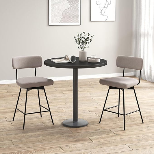 COSTWAY Bar Stools Set of 2, 25” Upholstered Counter Height Bar Stools with Back, 360° Swivel Dining Chairs with Heavy-Duty Metal Legs and Footrests, for Kitchen Island, Dining Room, Bar (2, Beige)