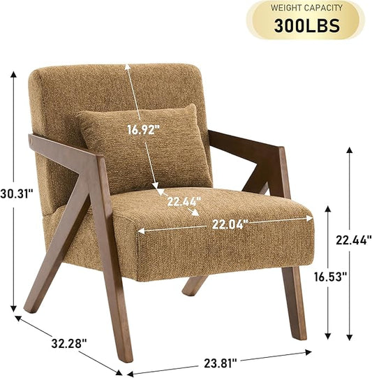 Mid Century Modern Accent Chair with Solid Wood Frame,Upholstered Chenille Living Room Arm Chairs with Pillow for Bedroom, Living Room, Reading Room, Balcony (2, Yellow)