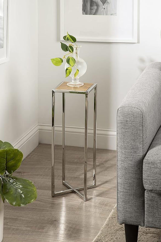 Kate and Laurel Jaspur Modern Drink Table, 7 x 7 x 21, Silver and Wood, Decorative Glam Accent Table for Display and Storage