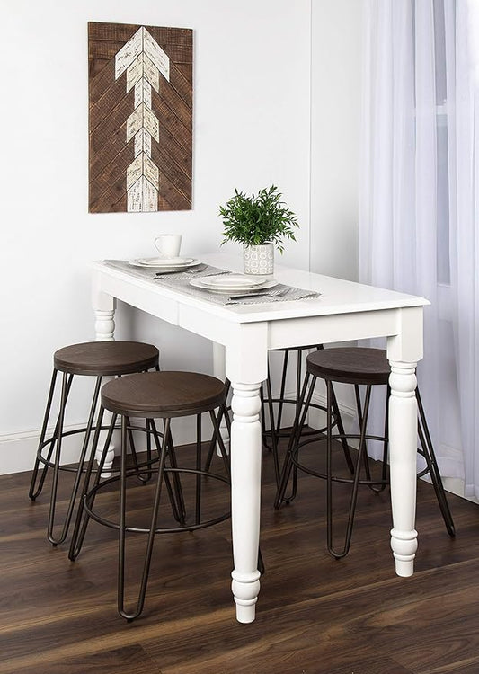 Kate and Laurel Tully Backless Modern Wood and Metal 24" Counter Height Bar Stools, Set of 4, Gray with Wood Seat