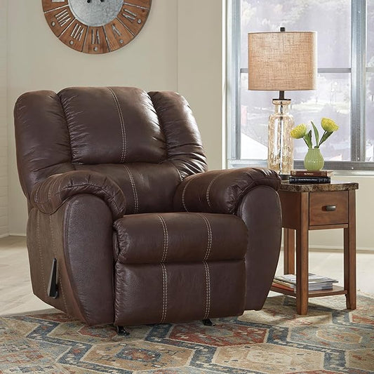 Signature Design by Ashley McGann Modern Faux Leather Manual Pull Rocker Recliner, Brown