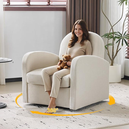 MELLCOM Oversized Swivel Accent Chair with Hidden Storage, Comfy Chenille Fabric Upholstered Leisure Armchair with Lumbar Pillow and Side Pocket for Living Room Bedroom Reception Room and Office