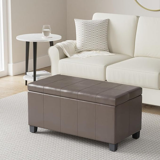 SIMPLIHOME Dover 36 inch Wide Contemporary Rectangle Storage Ottoman Bench in Chocolate Brown Vegan Faux Leather, Assembled, For the Living Room, Entryway and Family Room